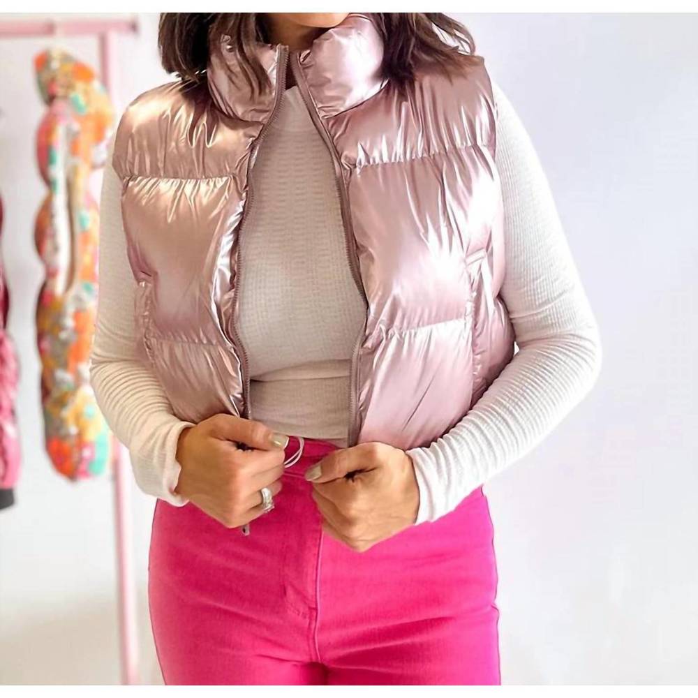 NEW VENTI6 puff zip up vest in metallic blush